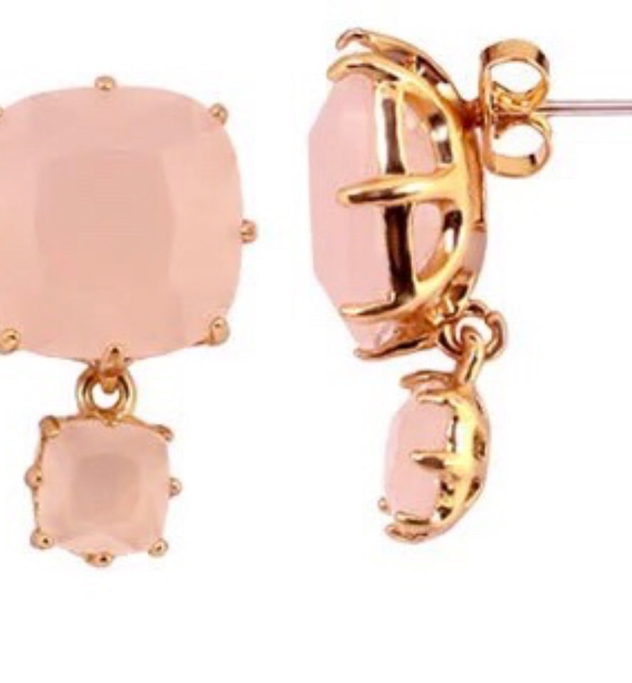 PINK SQUARE 2 STONE STUD EARRINGS