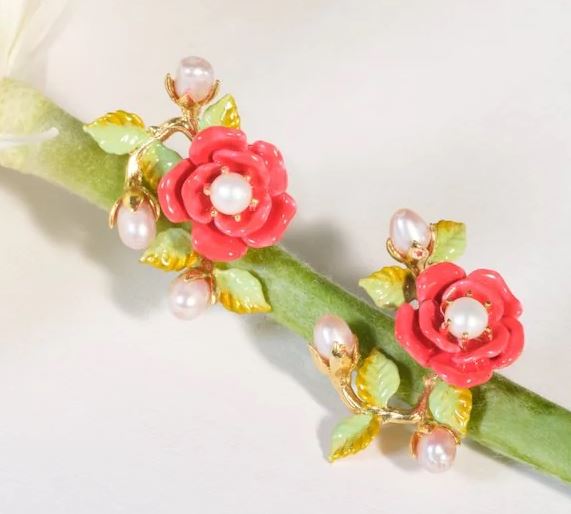 ROSE BRANCH AND CULTURED PEARL EARRINGS