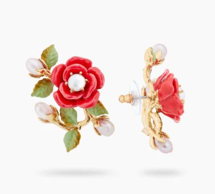 ROSE BRANCH AND CULTURED PEARL EARRINGS