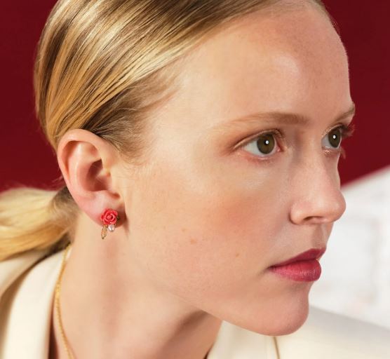 ROSE, CULTURED PEARL AND CRYSTAL DROP EARRINGS