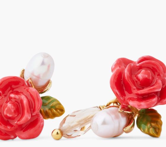 ROSE, CULTURED PEARL AND CRYSTAL DROP EARRINGS