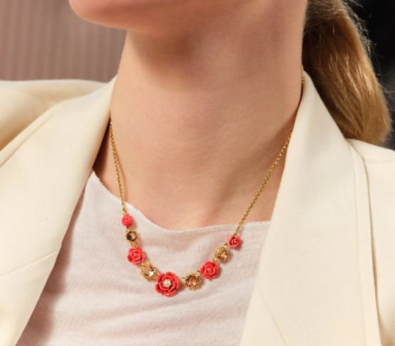 ROSES, CULTURED PEARL AND STONE STATEMENT NECKLACE
