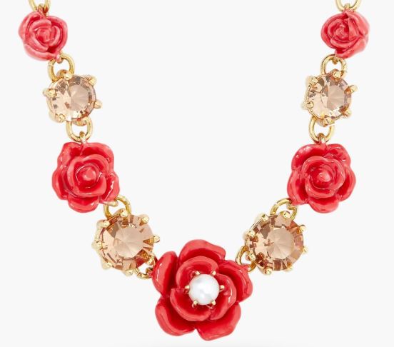 ROSES, CULTURED PEARL AND STONE STATEMENT NECKLACE