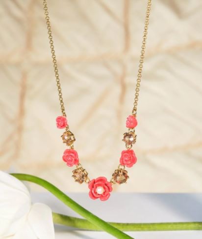ROSES, CULTURED PEARL AND STONE STATEMENT NECKLACE