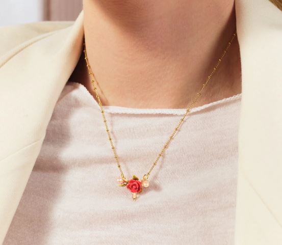 ROSE, CULTURED PEARL AND CRYSTAL DROP STATEMENT NECKLACE