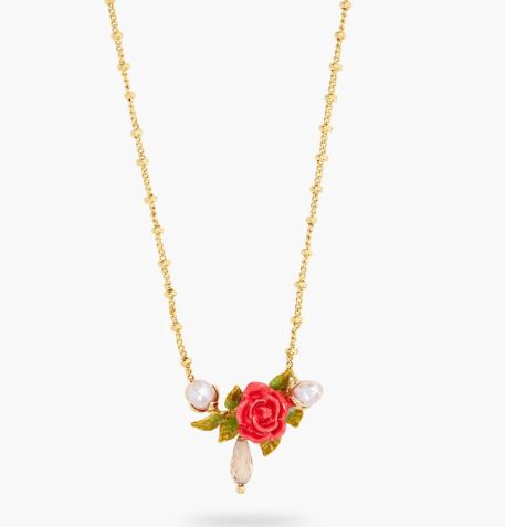 ROSE, CULTURED PEARL AND CRYSTAL DROP STATEMENT NECKLACE