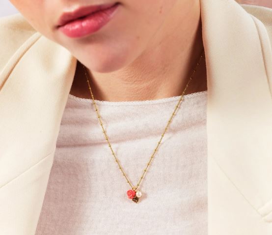 ROSE, CULTURED PEARL AND STONE PENDANT NECKLACE