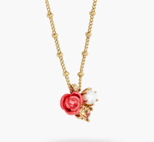 ROSE, CULTURED PEARL AND STONE PENDANT NECKLACE