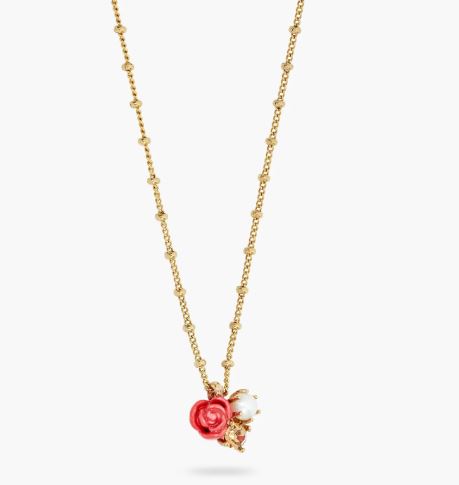 ROSE, CULTURED PEARL AND STONE PENDANT NECKLACE