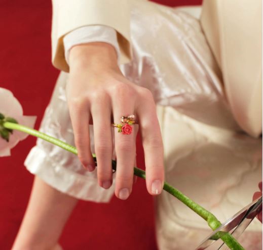 ROSE, CULTURED PEARL AND STONE ADJUSTABLE RING