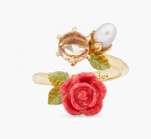 ROSE, CULTURED PEARL AND STONE ADJUSTABLE RING