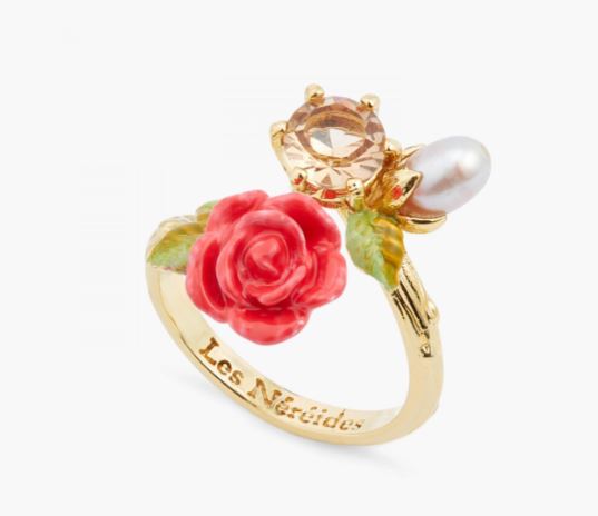 ROSE, CULTURED PEARL AND STONE ADJUSTABLE RING