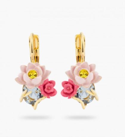 PINK LOTUS AND LIGHT BLUE STONE SLEEPER EARRINGS