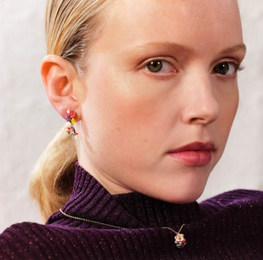 DOUBLE STONE, FLOWERS AND KOI FISH POST EARRINGS