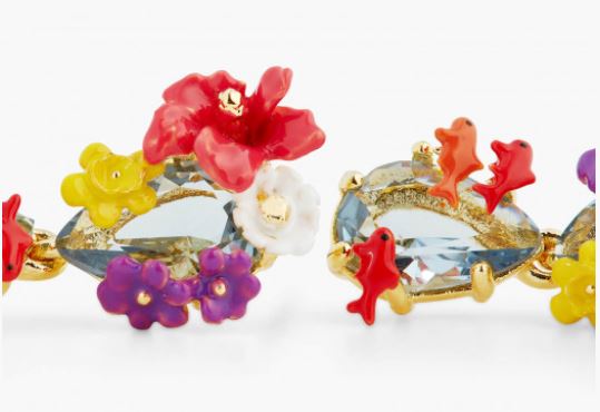 DOUBLE STONE, FLOWERS AND KOI FISH POST EARRINGS