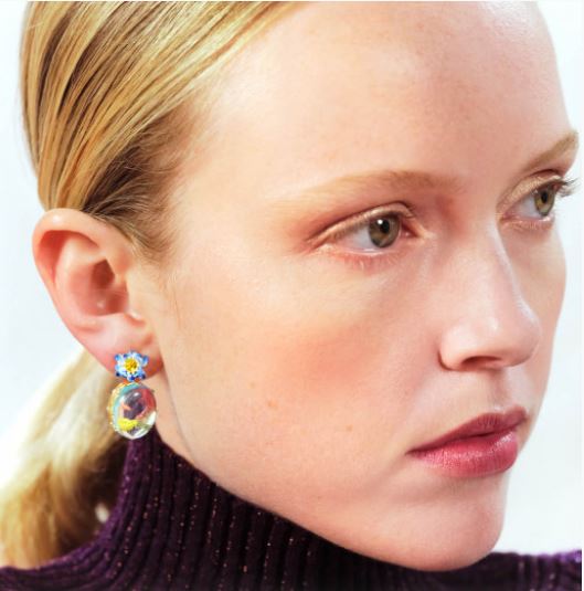 BLUE LOTUS, GLASS OVAL AND KOI FISH POST EARRINGS