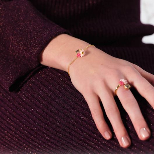PINK LOTUS AND LIGHT BLUE STONE THIN BRACELET