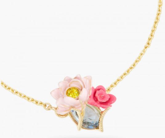 PINK LOTUS AND LIGHT BLUE STONE THIN BRACELET