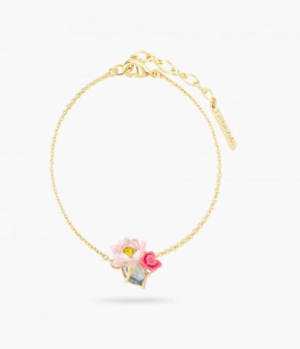 PINK LOTUS AND LIGHT BLUE STONE THIN BRACELET