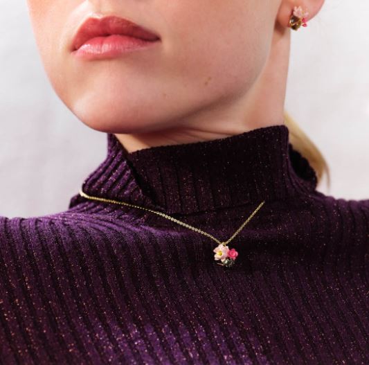 PINK LOTUS AND LIGHT BLUE PENDANT NECKLACE