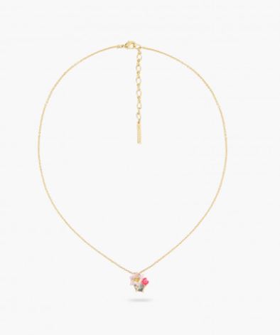 PINK LOTUS AND LIGHT BLUE PENDANT NECKLACE