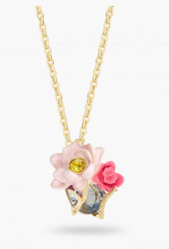 PINK LOTUS AND LIGHT BLUE PENDANT NECKLACE