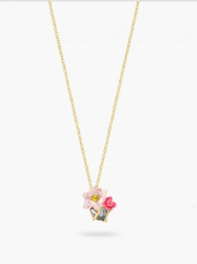 PINK LOTUS AND LIGHT BLUE PENDANT NECKLACE