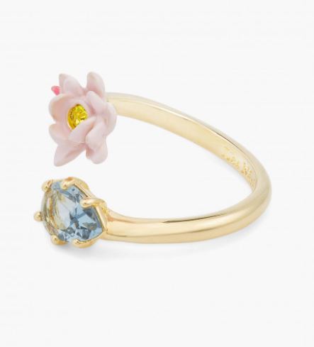 PINK LOTUS AND LIGHT BLUE STONE ADJUSTABLE RING