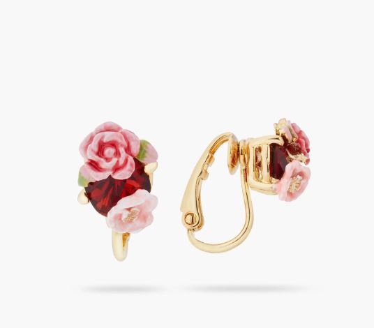 WILD ROSE AND GARNET RED STONE EARRINGS