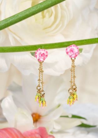 ROSE AND ROSEBUD DANGLING EARRINGS