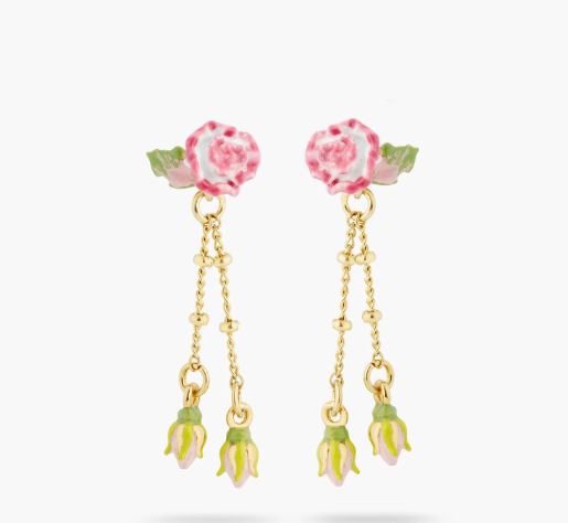 ROSE AND ROSEBUD DANGLING EARRINGS