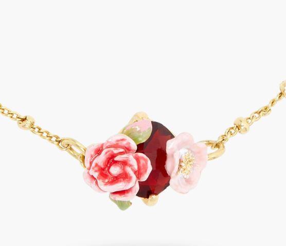 WILD ROSE AND RED GARNET STONE THIN BRACELET