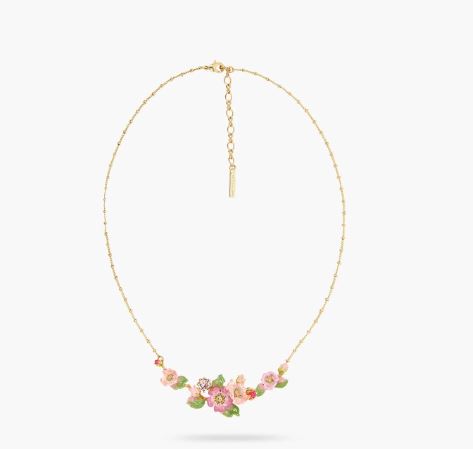 WILD ROSE AND ROSEBUSH LEAF STATEMENT NECKLACE
