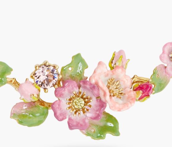 WILD ROSE AND ROSEBUSH LEAF STATEMENT NECKLACE