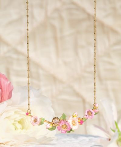 WILD ROSE AND ROSEBUSH LEAF STATEMENT NECKLACE