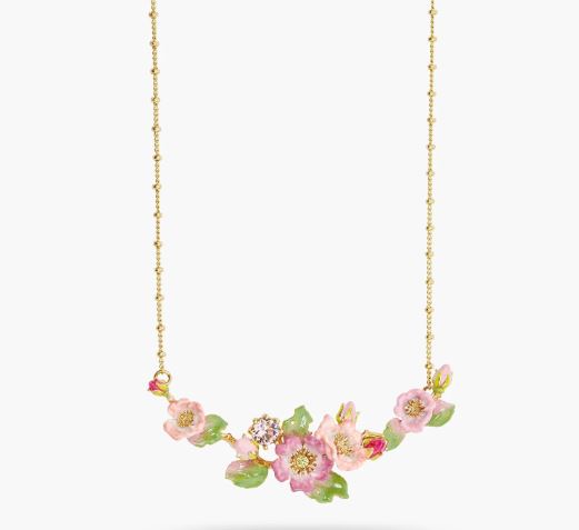 WILD ROSE AND ROSEBUSH LEAF STATEMENT NECKLACE