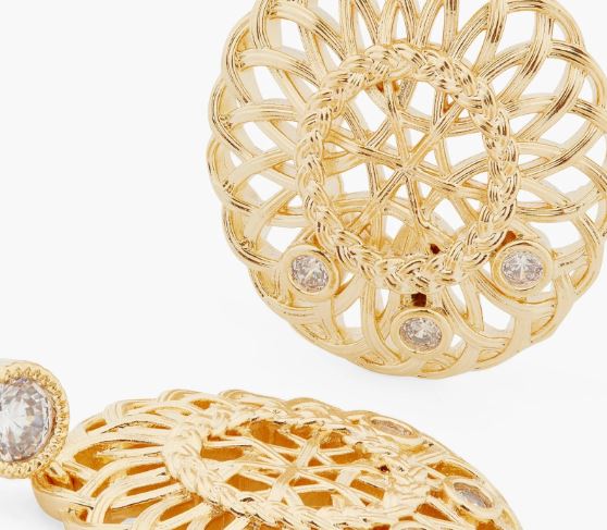 OVAL INTERWOVEN WICKER AND CRYSTAL EARRINGS