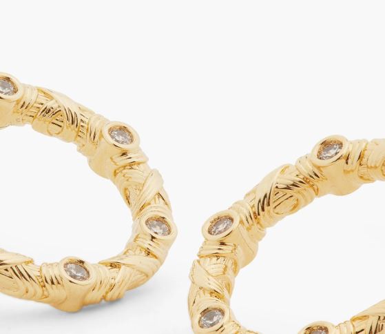 WOVEN BASKETRY CIRCLE AND CRYSTAL EARRINGS