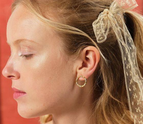 WOVEN BASKETRY CIRCLE AND CRYSTAL EARRINGS