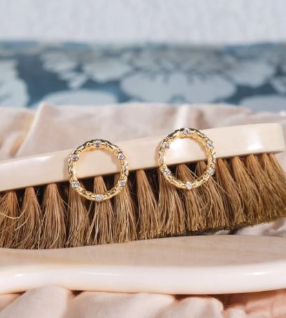 WOVEN BASKETRY CIRCLE AND CRYSTAL EARRINGS