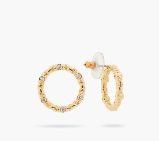 WOVEN BASKETRY CIRCLE AND CRYSTAL EARRINGS
