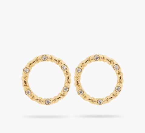 WOVEN BASKETRY CIRCLE AND CRYSTAL EARRINGS