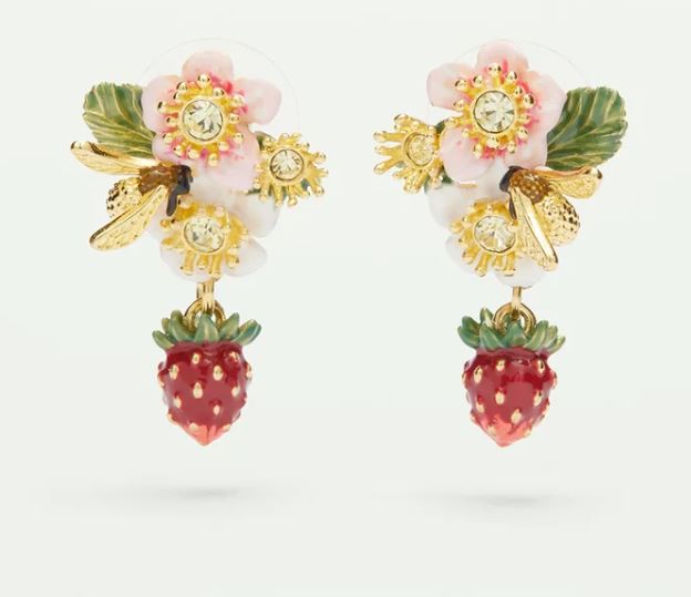 Wild strawberry and strawberry flower post earrings