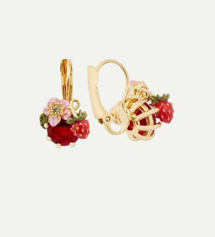 Wild strawberry and red stone sleeper earrings