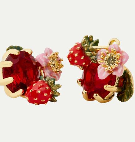 Wild strawberry and red stone sleeper earrings