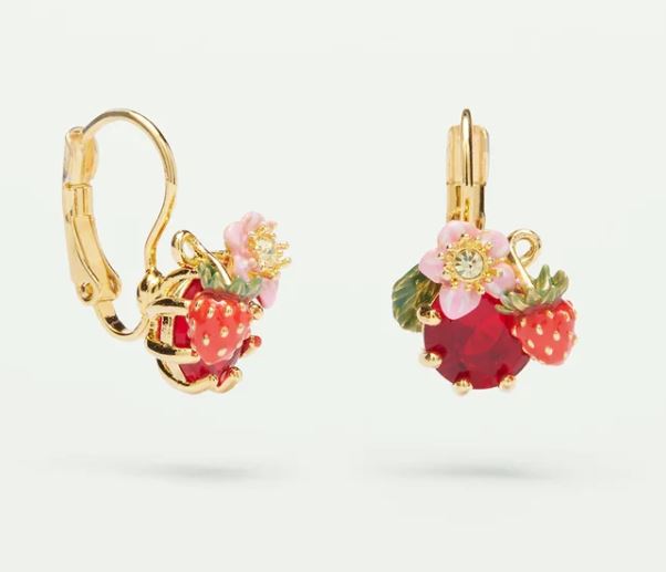 Wild strawberry and red stone sleeper earrings