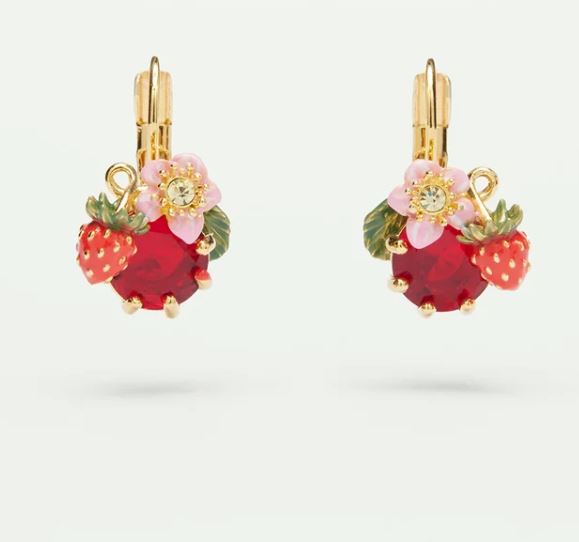 Wild strawberry and red stone sleeper earrings