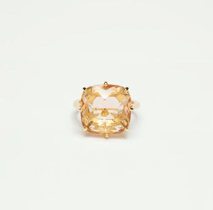 Apricot pink diamantine square solitaire ring