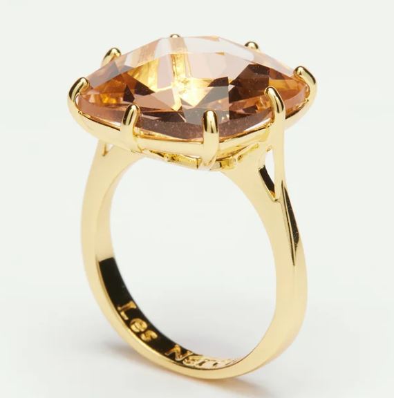 Apricot pink diamantine square solitaire ring