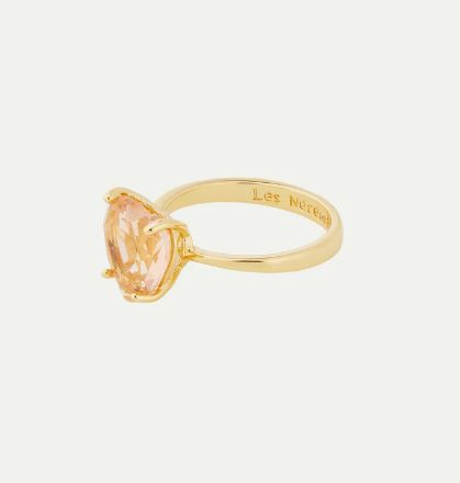Apricot pink diamantine heart solitaire ring